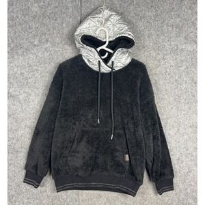 UGG RTW Sherpa Hoodie Women's XS Black Deep Pile Quilted Drawstring Cozy